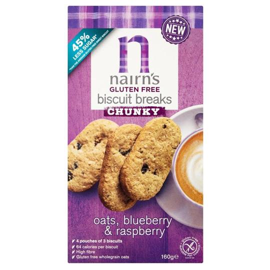 Nairn's Gluten Free Oats, Blueberry and Raspberry Chunky Biscuit Breaks 160g
